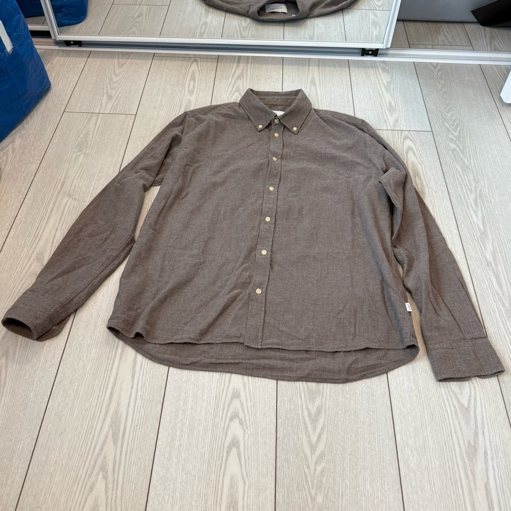 LES DEUX men’s 100% cotton large button down shirt tan brown business classic